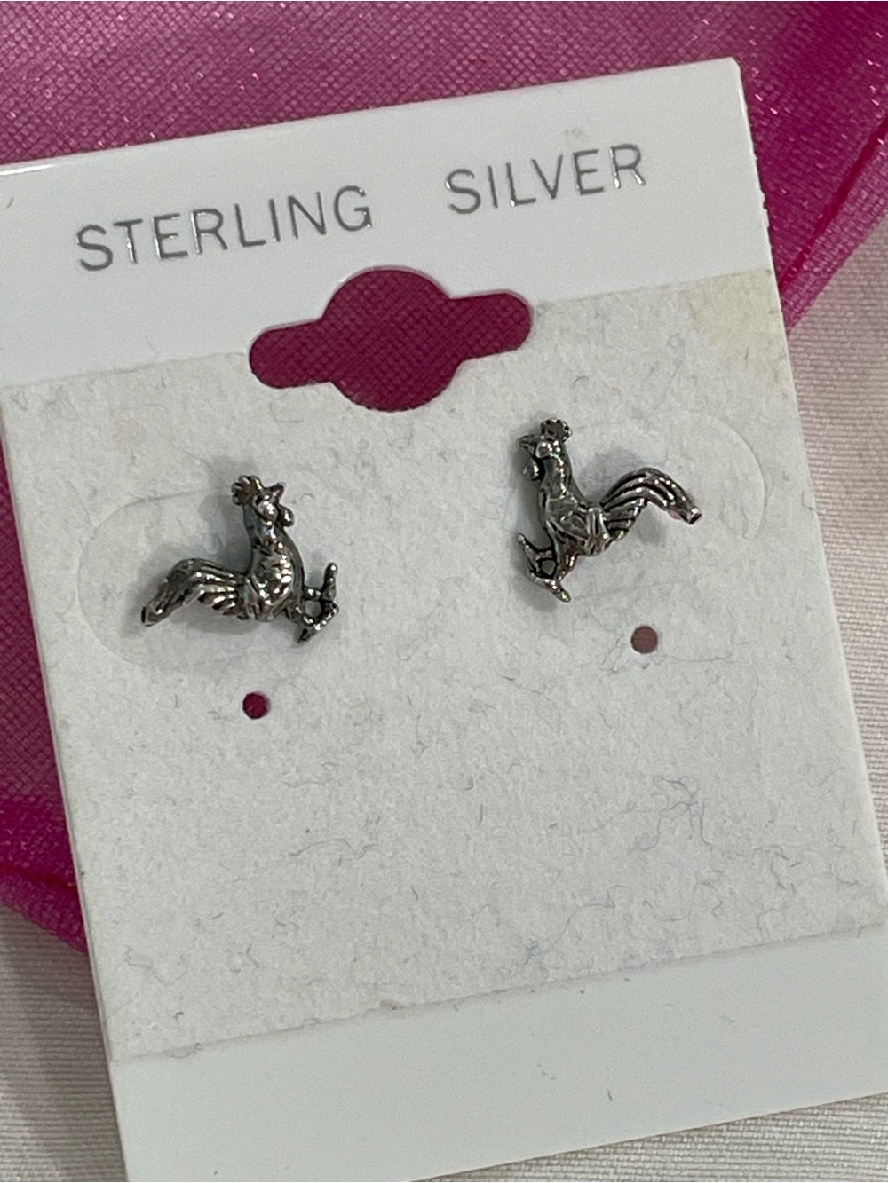 Sterling Silver Rooster Chicken Stud Earrings New Unused - Picture 2 of 6
